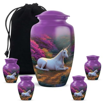 Casketique Unicorn Urns for Adult Male 1 Large 4 Keepsake - Purple Cremation Urn - Pink Flower Companion Urn for Ashes for Women - Funeral Urns for Human Ashes Adult Female - 10 & 3 Inch