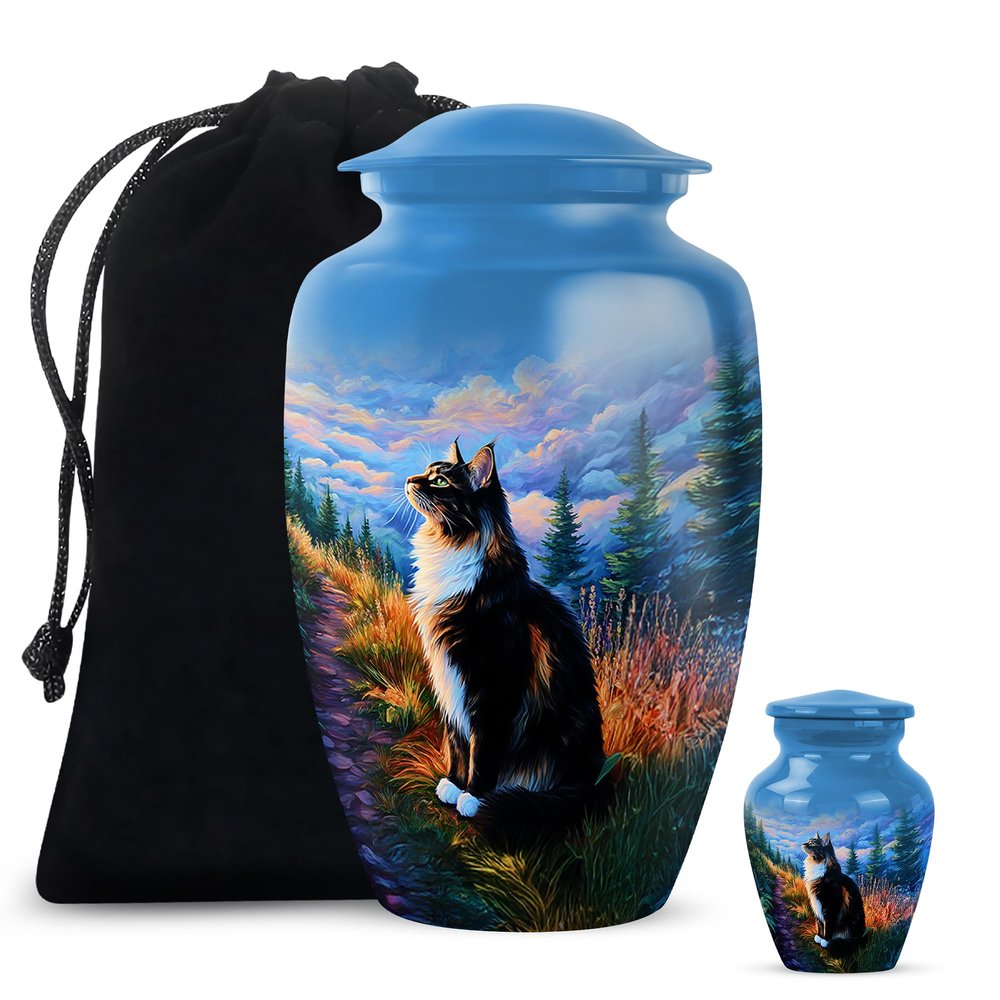 Casketique Unicorn Burial Urns for Adult Male Set of 2 - Blue Cremation Urn for Ashes for Women Set of 1 Large & 1 Keepsake - Yellow Decorative Funeral Container for Ashes of Loved One - 10 & 3 Inch