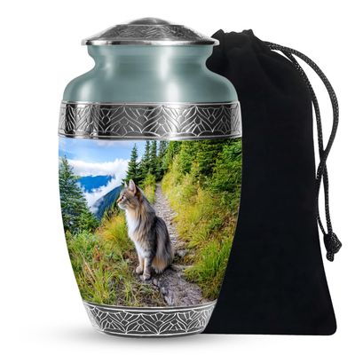 Casketique Cat Funeral Urns for Human Ashes Adult Female - Large Blue Burial Urns for Adult Male - Wilderness Memorial Urn for Loss of Mom - Cremation Urn for Human Ashes Male & Female - 10 Inch