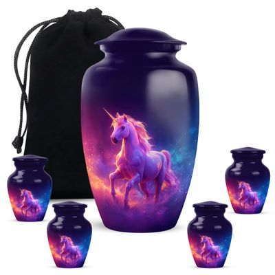 Casketique Unicorn Funeral Urns for Adult Male 1 Large 4 Keepsake - Pink Burial Urn for Ashes for Women - Blue Cremation Urn - Memorial Urns for Human Ashes Adult Female - 10 & 3 Inch