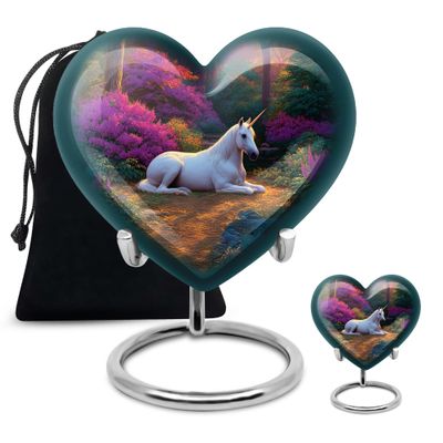 Casketique Unicorn Cremation Urns for Adult Ashes Women Set of 2 - Purple Burial Urns for Ashes for Women 1 Large 1 Keepsake - Pink Flower Memorial Funeral Gift for Mom & Dad - 8 & 3 Inch
