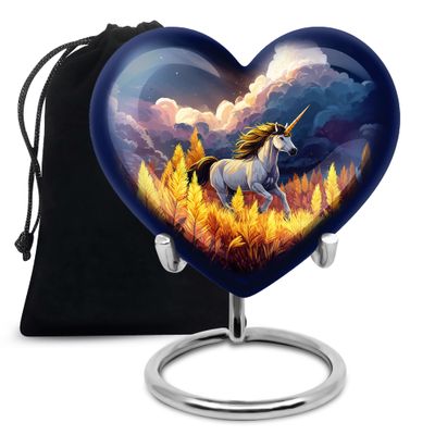 Casketique Unicorn Urns for Human Ashes Adult Female - Large Blue Funeral Urns for Adult Male - Yellow Burial Urn for Human Ashes Men & Women - Cremation Urn for Mother - 8 Inch