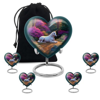 Casketique Unicorn Cremation Urns for Adult Ashes Women Set of 4, Purple Burial Urns for Ashes for Women 1 Large 4 Keepsake - Pink Flower Memorial Funeral Gift for Mom & Dad - 8 & 3 Inch