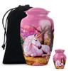 Casketique Unicorn Cremation Urn for Ashes for Women Set of 2 - Pink Funeral Urn for Human Ashes Adult Male Set of 1 Large & 1 Keepsake - Cherry Blossom Memorial Urns for Adult Male -10 & 3 Inch Combo view 1