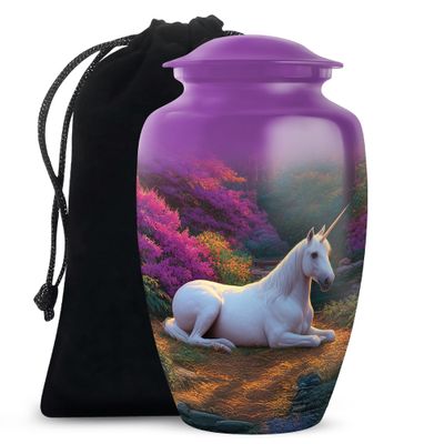 Casketique Unicorn Burial Urns for Human Ashes Adult Man - Large Purple Cremation Urn for Mother - Pink Flower Decorative Urn for Ashes for Women - Funeral Urns for Adult Male - 10 Inch