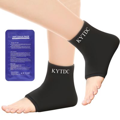 Ankle Ice Pack Wrap Reusable Gel Cold Compression Sleeve for Swelling, Sprained Ankle, Achilles Tendonitis & Plantar Fasciitis Relief Black (Pack of 2)Small/Medium