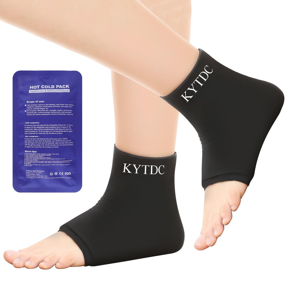 Ankle Ice Pack Wrap Reusable Gel Cold Compression Sleeve for Swelling, Sprained Ankle, Achilles Tendonitis & Plantar Fasciitis Relief Black (Pack of 2)Small/Medium