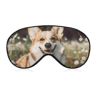 Light Blocking Happy Corgi Dog Sleep Mask for Men and Women with Adjustable Elastic Strap Eye Mask for Side Sleepers