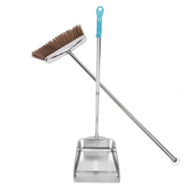 Zerodeko Stainless Steel Broom and Dustpan Set Extra Wide Deep Cleaning Shovel Long Handle for Household and Office Use Convenient Garbage Scoop for Efficient Room Cleaning