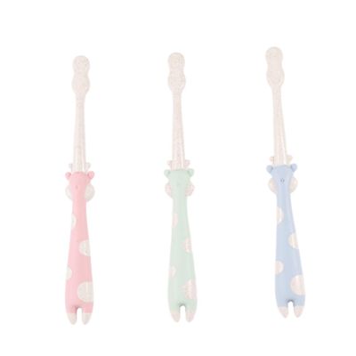 Beaupretty 3pcs Cartoon Toothbrush Wheat Straw Material Soft Bristles Slip Handle for Oral Care Nordic
