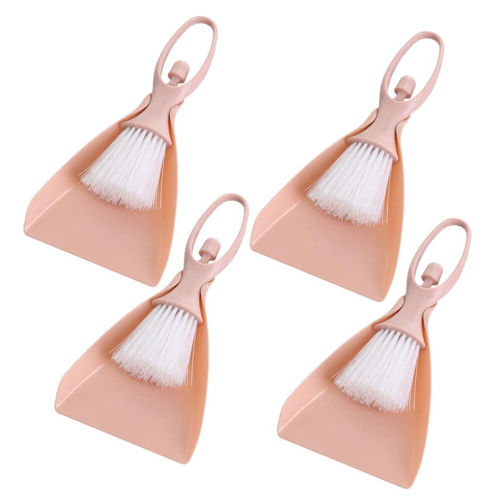 HAKIDZEL Mini Broom and Dustpan Set 4-Piece Pink Cleaning Tools for Desktop and Home Use Compact Sweeper for PET Hair and Keyboard Cleaning