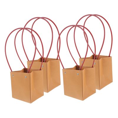 Abaodam 4pcs Kraft Paper Flower Boxes for Arrangements with Handles Reusable Floral Bags for Succulent Plants and Bouquets for Weddings and Special Occasions