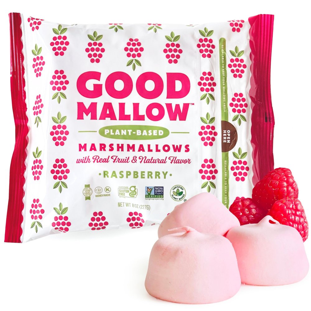 GoodMallow Vegan Marshmallows - Large Kosher Halal Gluten Free Dairy Free Healthy- Natural Gelatin Free Marshmallows for Hot Chocolate, Smores, Baking - Nothing Artificial, Made in USA (Pink Raspberry )