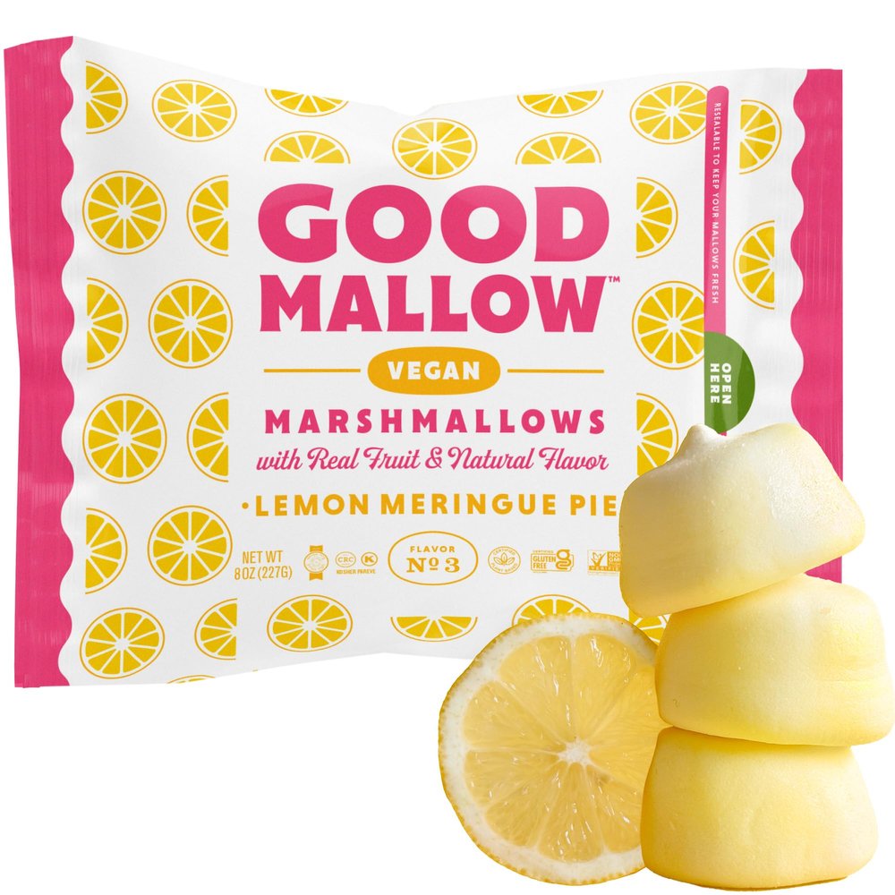 GoodMallow Vegan Marshmallows - Large Kosher Halal Gluten Free Dairy Free Healthy- Natural Gelatin Free Marshmallows for Hot Chocolate, Smores, Baking - Nothing Artificial, Made in USA (Yellow Lemon Mirangue )