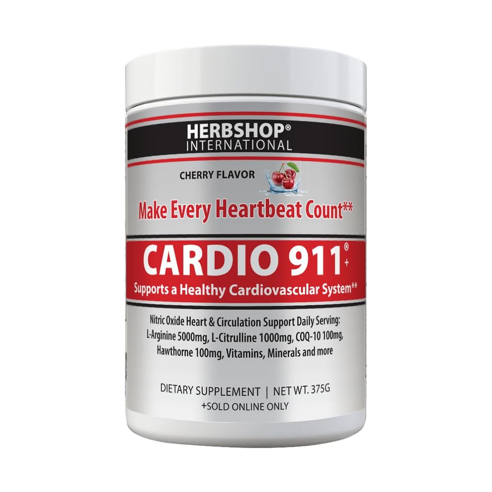 Cardio 911 Nitric Oxide Heart & Circulation Support - 5000mg L-Arginine & 1000mg L-Citrulline - Cherry, 30 Servings Powder, 375 Grams - CoQ10 Beet Root - High Potency Cardiovascular Formula