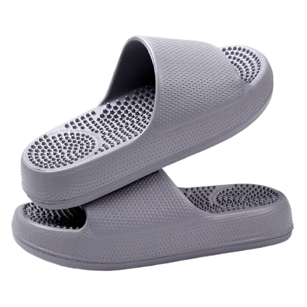 2025 Fashion Thick-Soled Acupressure Massage Slippers For Men Reflexology Sandals Deep Tissue Foot Massager Shoes For Plantar Fasciitis Arthritis Neuropathy Pain Relief(Gray,7.5/8)