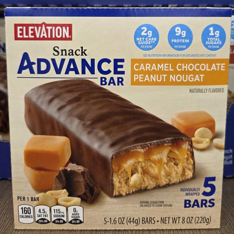 Elevation Caramel Chocolate Peanut Nougat Snack Advance Bar 8oz 220g (Single Box)