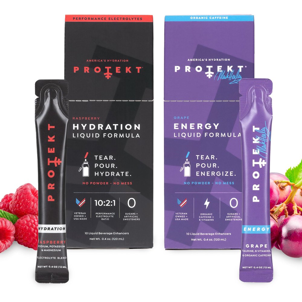 PROTEKT Electrolyte Packets for Recovery & Hydration, Raspberry, 10 Pack | Zero Sugar Energy Drinks, Grape, Pack of 10