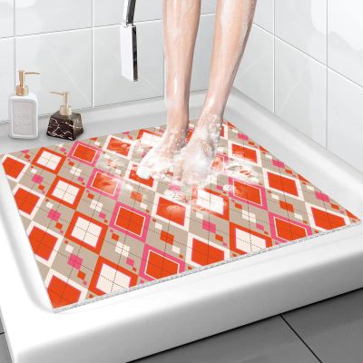 OWUFFY Loofah Shower Mat Non Slip - Anti Slip Grid Shower Mats for Inside Shower, Tub, Bathroom, Wet Areas - Soft Bath Mat Without Suction Cups - Secure Mats Textured (4x6ft/47x71in)