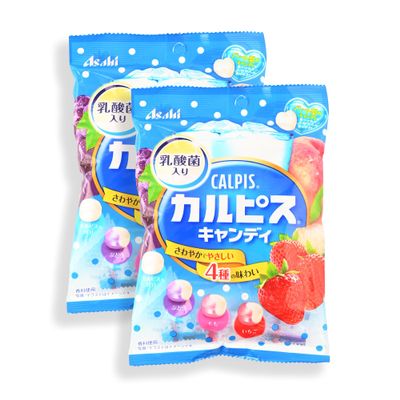 Cal-pis Calpico Japanese Candy 96g x 2pack - Milky Cider, Strawberry, Grape, Peach Flavor - Chewy, Melt-In-Your-Mouth Texture - Authentic Fruit Candy Variety Pack - Individually Wrapped