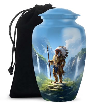 Casketique American Native Blue Urn for Ashes for Women - Landscape Cremation Urns for Human Ashes Adult - Memorial Urn for Mother - Funeral Urns for Adult Men Ash - 10 Inch