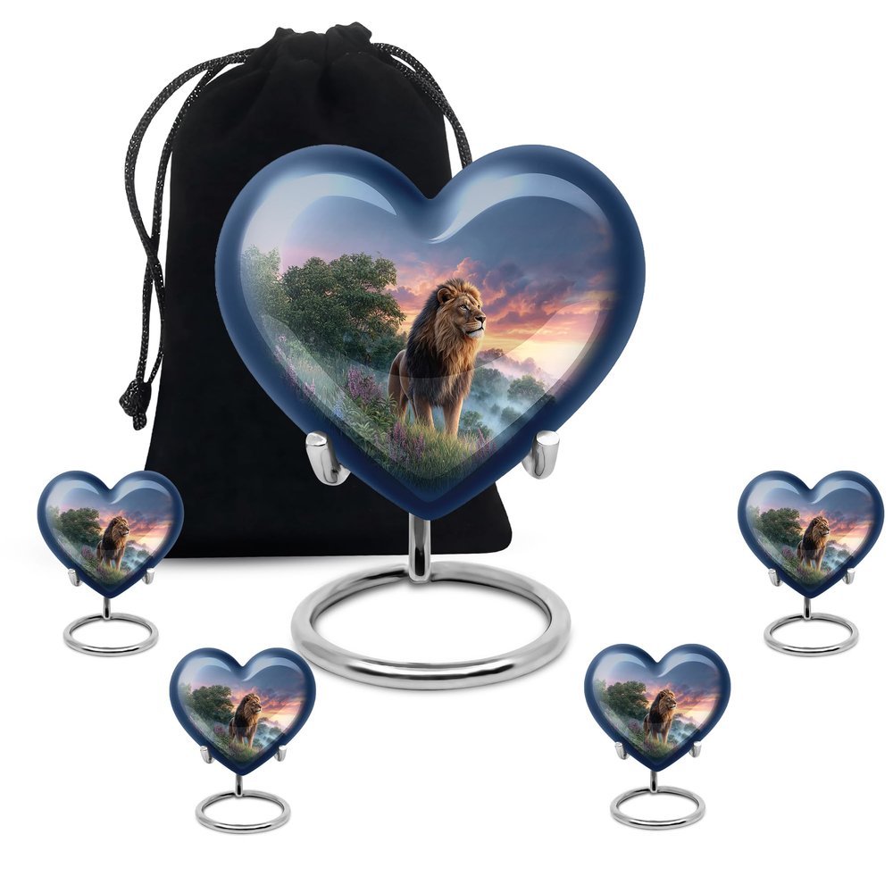 Casketique Lion Cremation Urn for Ashes for Women - Blue Memorial Urns for Adult Male Ashes 1 Large 4 Keepsake - Wilderness Companion Urn for Mom - Funeral Urns for Adult Male 8 & 3 Inch