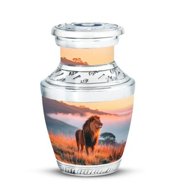 Casketique Lion Cremation Urns for Adult Ashes Women - Small Brown Funeral Urns for Adult Male - Keepsake Sunset Burial Urn for Father - Mini Memorial Urn for Human Ashes Male & Female - 3 Inch