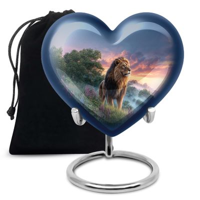 Casketique Lion Funeral Urn for Ashes for Women - Large Blue Burial Urns for Human Ashes Adult Man & Women - Wilderness Cremation Urn - Memorial Urns for Adult Male - 8 Inch