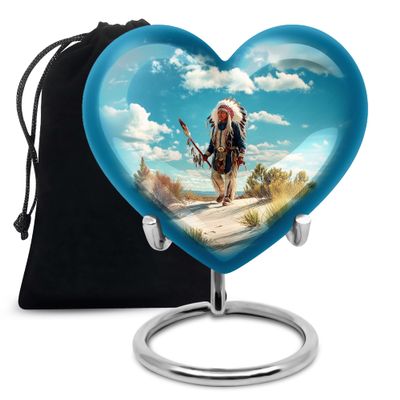 Casketique American Native Cremation Urns for Adult Ashes Women - Large Funeral Urns for Adult Male - Blue Memorial Urn for Human Ashes Female - Burial Urn for Man - 8 Inch