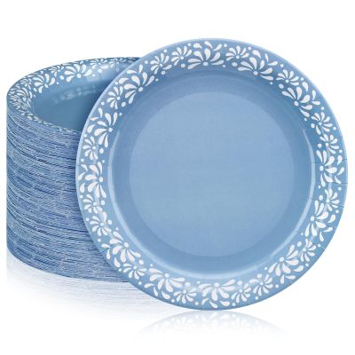 Yungyan 100 Pcs 9 Inch Blue Cielito Lindo Party Decoration Cielito Lindo Paper Plates Platos De Barro Mexican Plates for Baby Shower Talavera Wedding