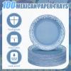 Yungyan 100 Pcs 9 Inch Blue Cielito Lindo Party Decoration Cielito Lindo Paper Plates Platos De Barro Mexican Plates for Baby Shower Talavera Wedding view 2