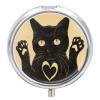 Black Cat Pill Box 3 Compartment Travel Pill Organizer 3 Times A Day Cute Mini Pill Case for Purse & Pocket Portable Metal Medicine Box with Mirror Round Daily Medicine Vitamin Container view 1