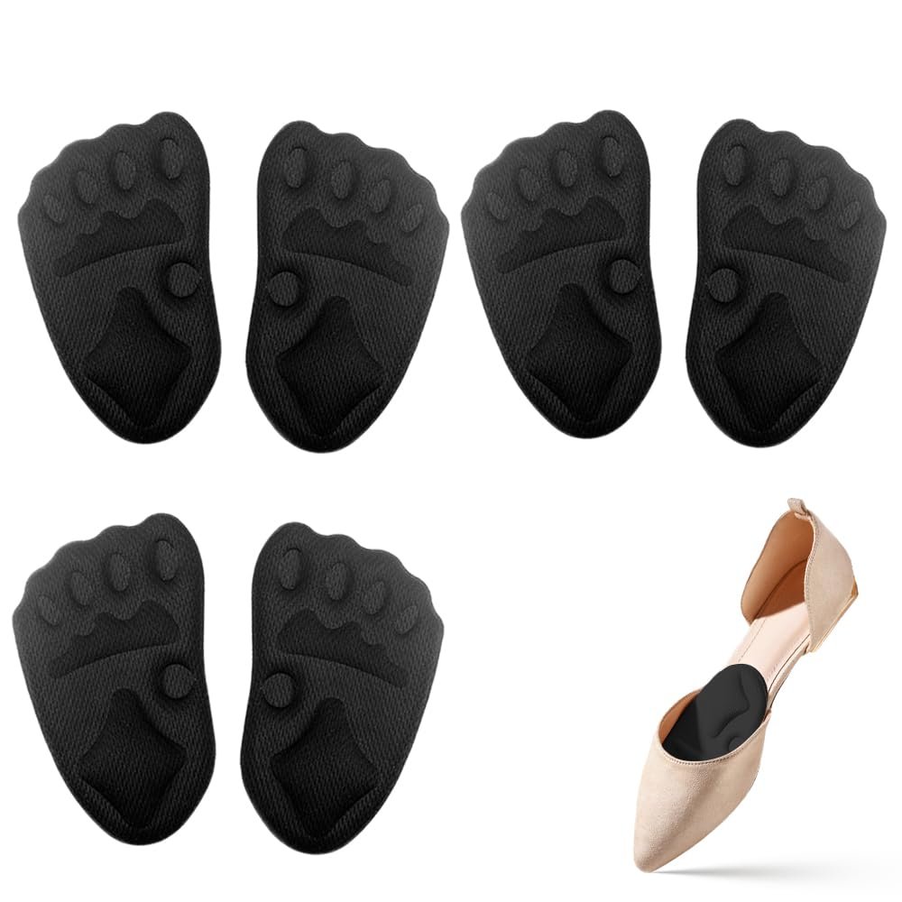 2025 Upgraded Metatarsal Pads Women, Shoe Inserts for Women, Ball of Foot Cushions Relief and Comfort, One Size Fits Any (Black, 3 Pairs)