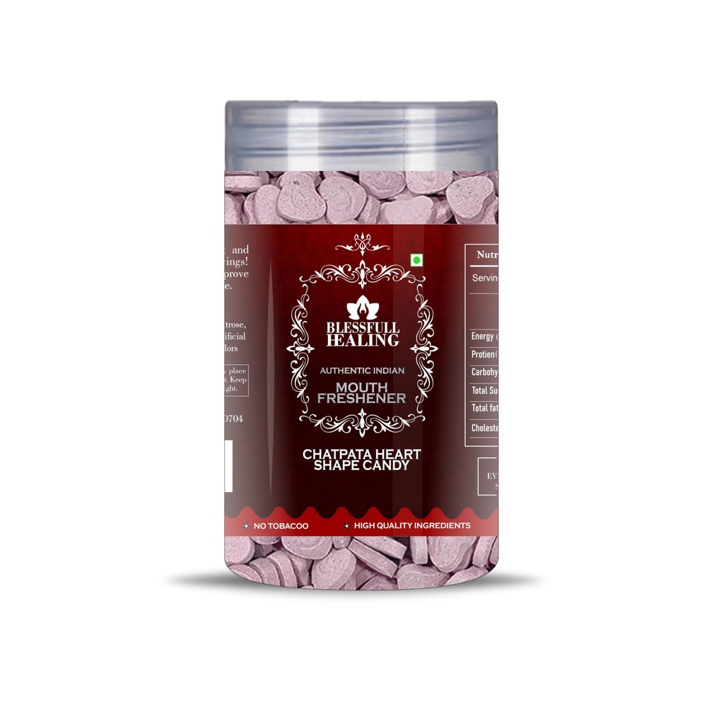 Blessfull Healing Chatpata Heart Shape Candy 5 Oz(Ounce) Airtight Container With Spoon