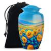 JAGLASH Sunflower Handmade Urn for Adult Ashes Male & Female, Blue Memorial Burial Urns for Human Ashes Mother & Father, Large Urn for Loved Ones Cremation, 10 Inch view 1