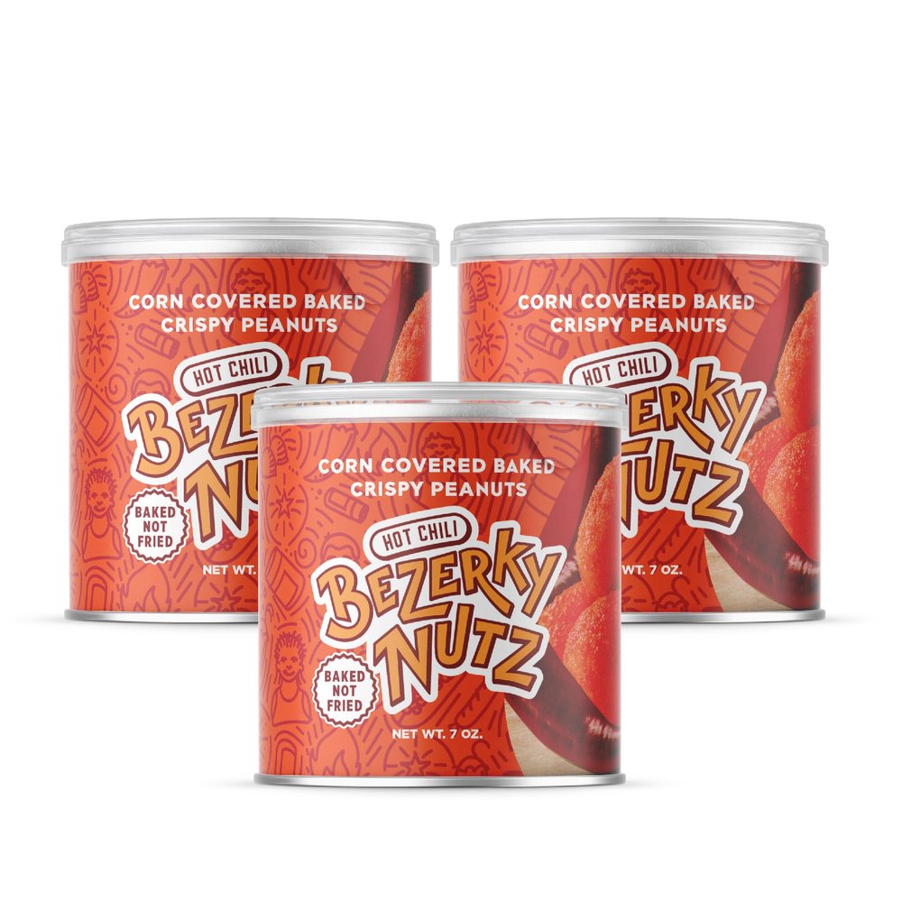 Bezerky Coated Spicy Peanuts | Baked not Fried | Hot Chili Nuts | Spicy Peanut Balls | Ready to Go Snack | 7 oz (Pack of 3)