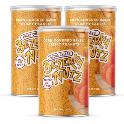 Bezerky Crunchy Nut Balls | Nacho Cheese | Corn Coated Peanuts | Crispy Snack with Tons of Crunch | Baked Peanuts Balls | 12.5oz (Pack of 3)