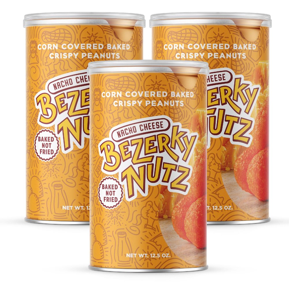 Bezerky Crunchy Nut Balls | Nacho Cheese | Corn Coated Peanuts | Crispy Snack with Tons of Crunch | Baked Peanuts Balls | 12.5oz (Pack of 3)