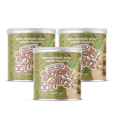 Bezerky Ready to Go Snack | Corn Coated Crunchy Peanuts | Baked not Fried | Thyme Flavor | Back Pack Friendly | 7 oz (Pack of 3)