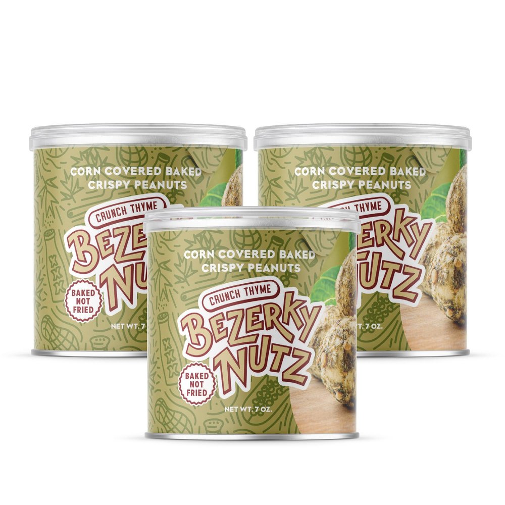 Bezerky Ready to Go Snack | Corn Coated Crunchy Peanuts | Baked not Fried | Thyme Flavor | Back Pack Friendly | 7 oz (Pack of 3)