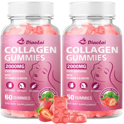 DIAOLAI Sugar-Free Multi Collagen Gummies for Women & Men Types I, II, III, V, X with Biotin, Vitamin C & Zinc for Hair, Skin & Nails | Strawberry Flavor | 120 Gummies