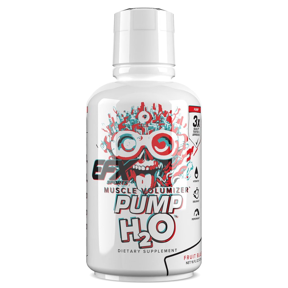 EFX Sports Pump H2O Muscle Volumizer | Clear Liquid Formula | 10g Pure Vegetable Glycerol | Buffered Taurine & Glycine | Zero Sugar | 16 Fl Oz (Fruit Blast)