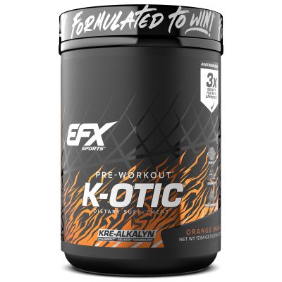 EFX Sports K-OTIC Pre Workout | with Kre-Alkalyn Creatine & Hydromax Glycerol | 300mg Caffeine + Full-Spectrum Amplifiers | 20 Servings (Orange Mango)