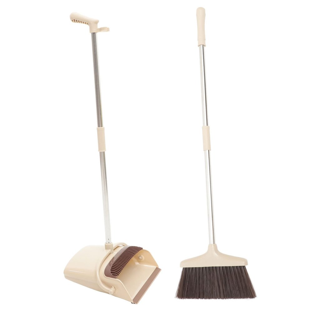HEALLILY Stainless Steel Broom Dustpan Kit Long Handle Essential Floor Cleaning Tool for Home Use Sturdy Dustpan and Broom Combo for Efficient Sweeping and Cleaning