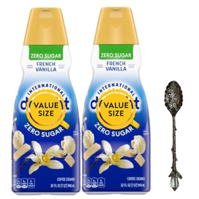 Zero Sugar French Vanilla Liquid Coffee Creamer.- Pack of Two (2) 32 fl oz Bottles of Smooth & Creamy Delightful Coffee Creamer with Candy Freezer Gem Spoon (Zero Sugar French Vanilla) Gem Spoon