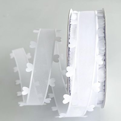 19.68Yard 25mm Heart Pattern Present Ribbon, Polyester Fabric Ribbon Handmade DIY for Valentines Day Gift Wrapping, Christmas, Wedding Party Decoration
