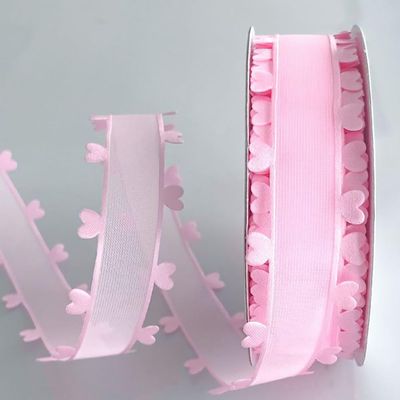 19.68Yard 25mm Heart Pattern Present Ribbon, Polyester Fabric Ribbon Handmade DIY for Valentines Day Gift Wrapping, Christmas, Wedding Party Decoration