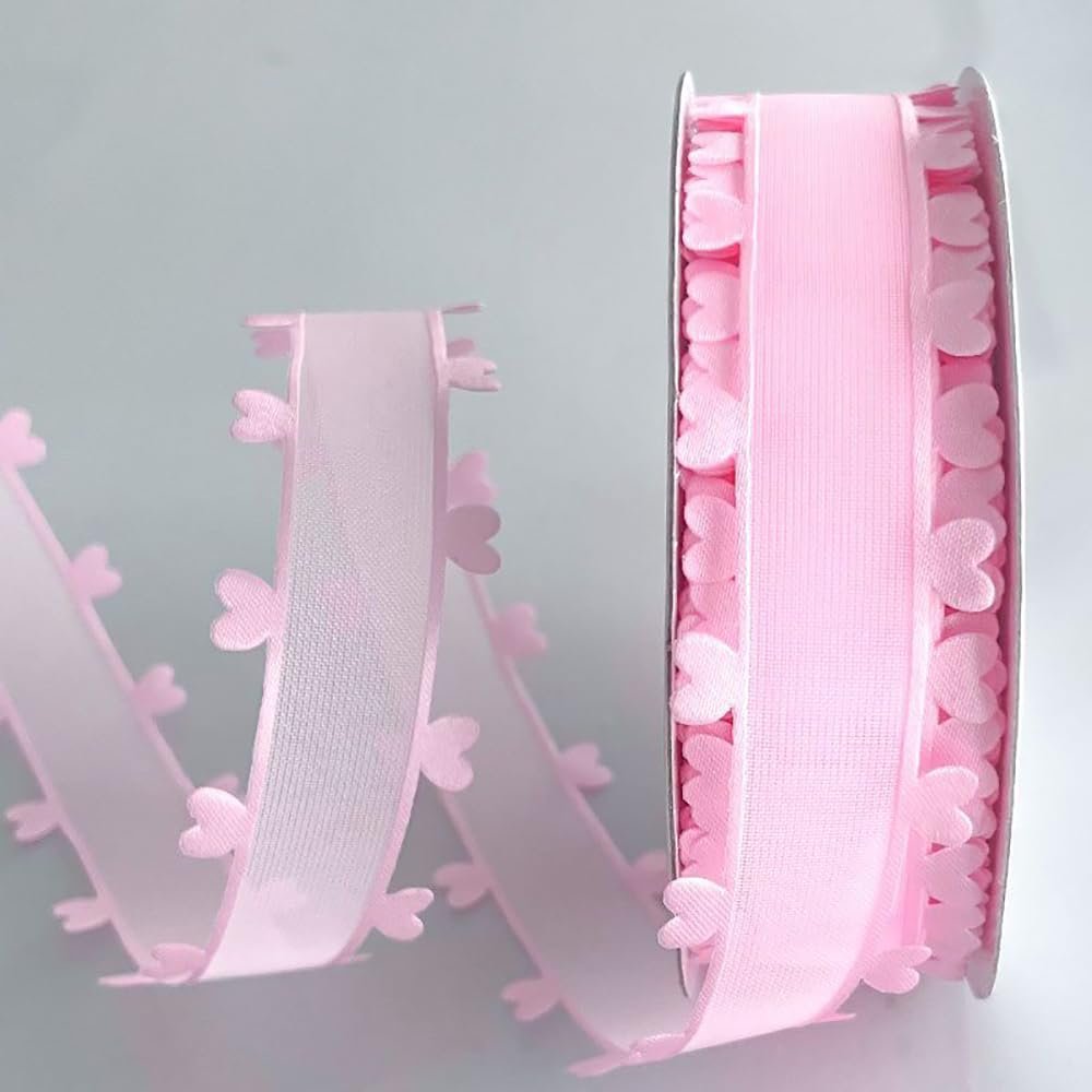 19.68Yard 25mm Heart Pattern Present Ribbon, Polyester Fabric Ribbon Handmade DIY for Valentines Day Gift Wrapping, Christmas, Wedding Party Decoration