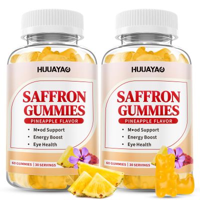 10-IN-1 Saffron Gummies, Sugar Free Saffron Supplements with Ashwagandha, L-Theanine, Rhodiola Rosea, Vitamin D3, B6, Magnesium & Zinc for Mood, Energy, Focus Support, Pineapple Flavor, 120 Count