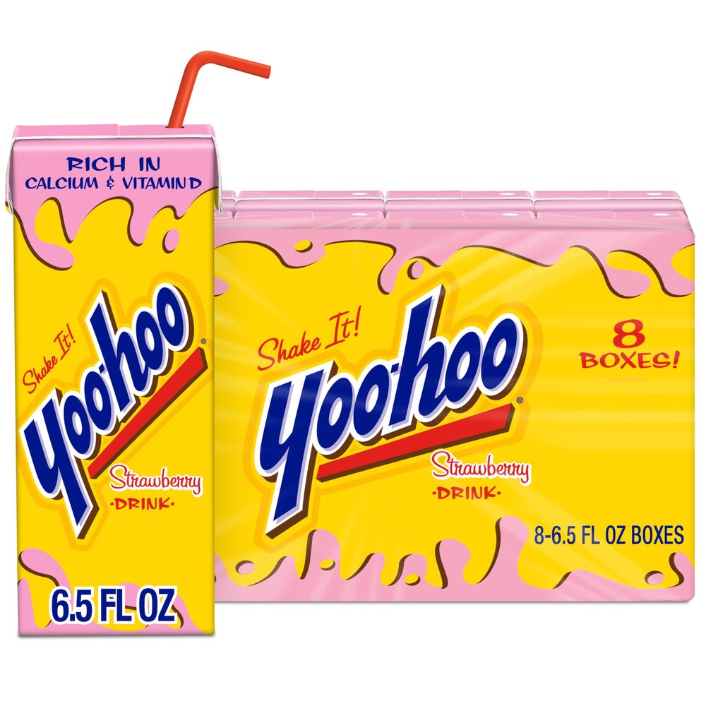 Yoo-hoo Strawberry Flavored Drink, 6.5 fl oz Boxes, (Pack of 8), Ready to Drink, Caffeine-Free, 99% Fat-Free, High in Calcium & Vitamin D